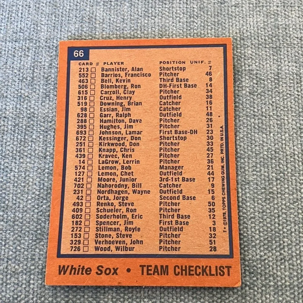 1978 Topps Chicago White Sox Baseball Card Trading Card